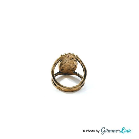 Faux Turquoise Oval Cabochon Gold Tone Ring - Picture 6 of 8